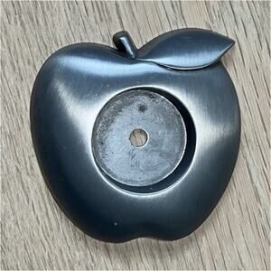 Vintage AML Apple Shaped Metal Candle Holder Gray for Pillar Candle 3 in